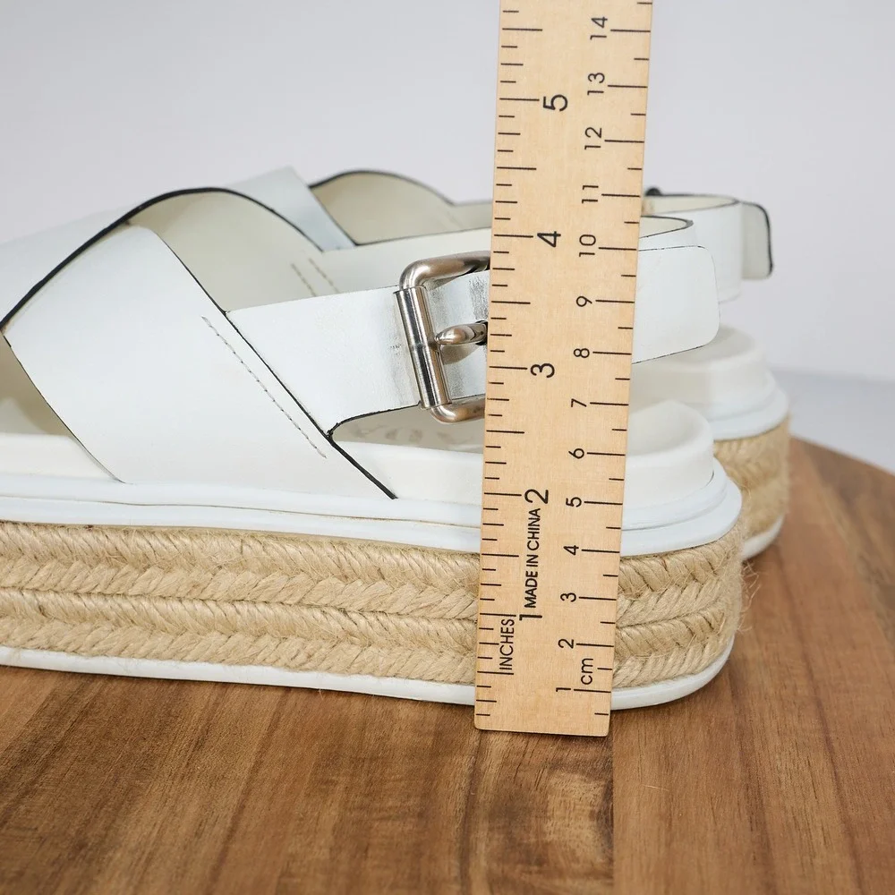 Prada White Leather Crisscross Platform Espadrille Sandals 36 Slingback Flatform
